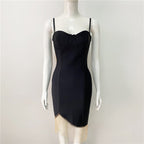 Black Asymmetric Fringe Mini Dress H6137
