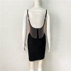 Black Asymmetric Fringe Mini Dress H6137