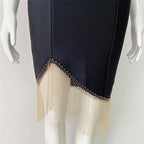 Black Asymmetric Fringe Mini Dress H6137