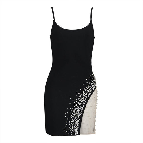 Black Asymmetrical Pearl Mini Dress H6030