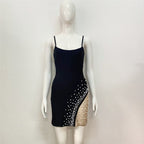 Black Asymmetrical Pearl Mini Dress H6030