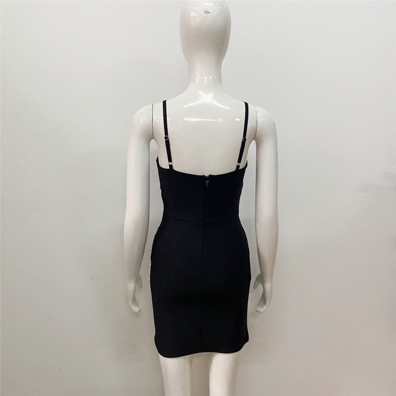 Black Asymmetrical Pearl Mini Dress H6030