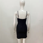 Black Asymmetrical Pearl Mini Dress H6030