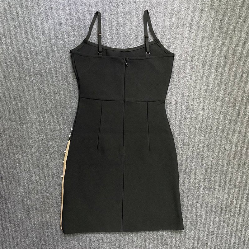 Black Asymmetrical Pearl Mini Dress H6030