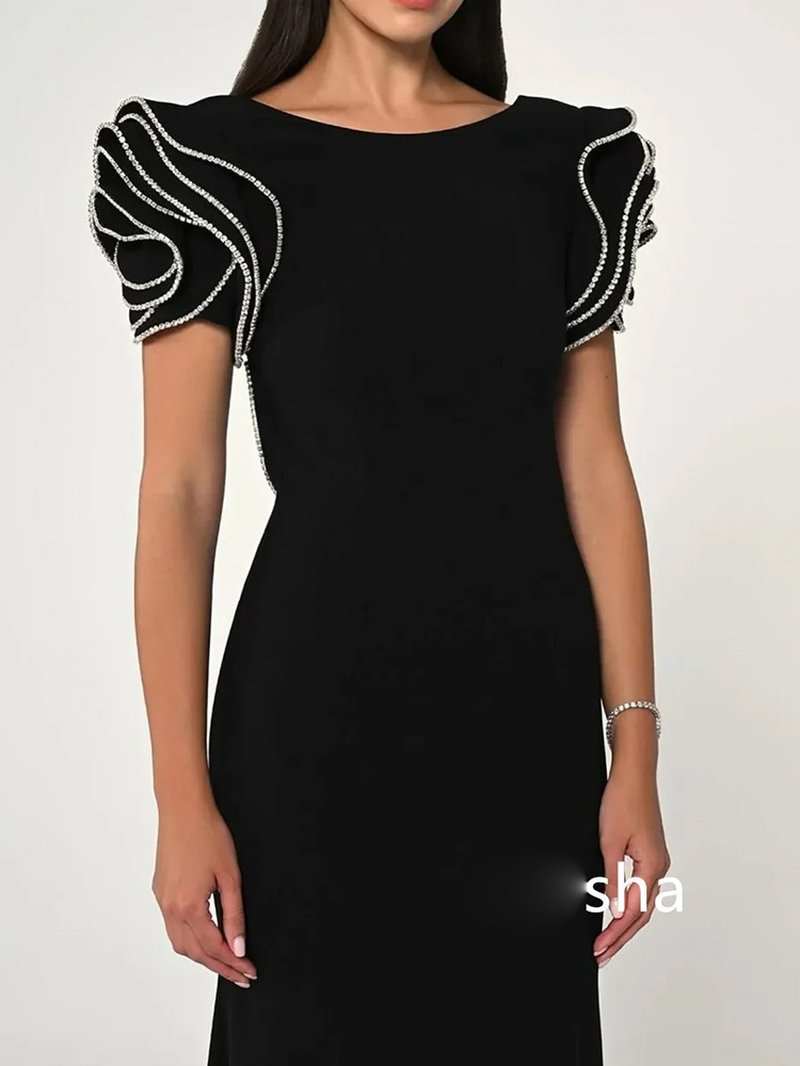 Black Beaded Cap Sleeve Maxi Dress H6729