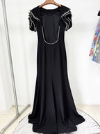 Black Beaded Cap Sleeve Maxi Dress H6729