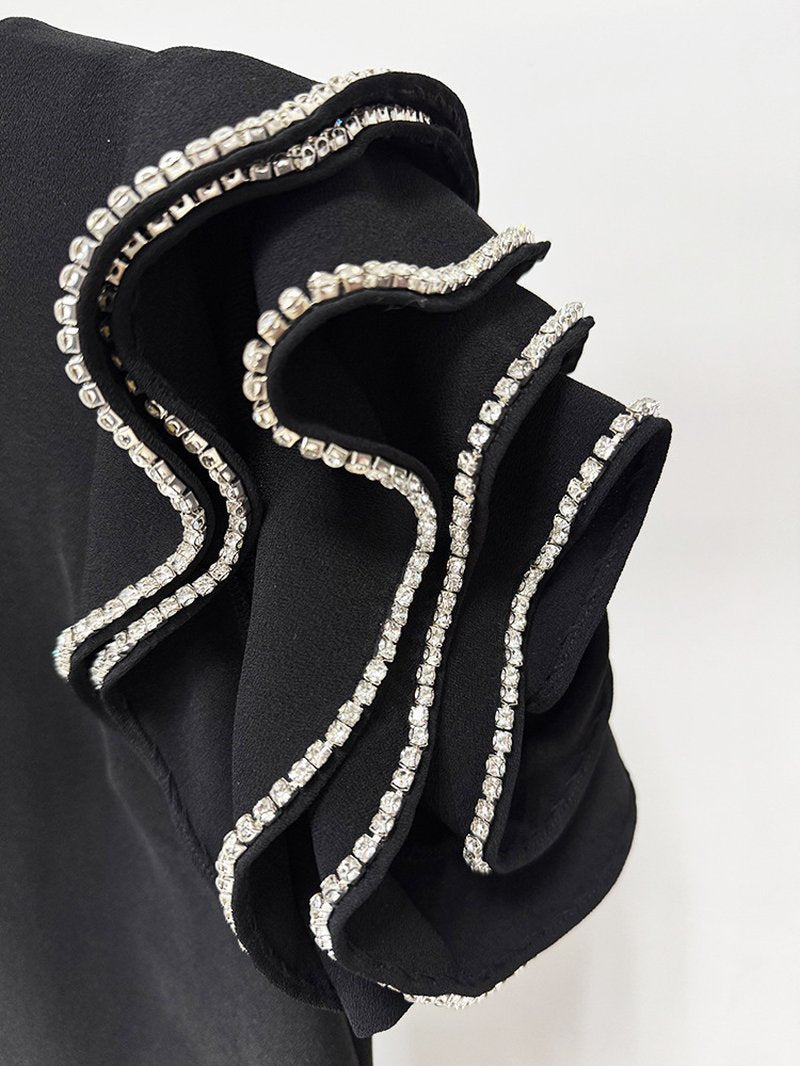 Black Beaded Cap Sleeve Maxi Dress H6729