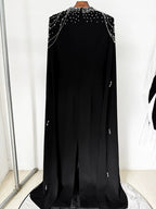 Black Beaded Cape Gown Dress H6577