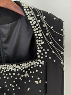 Black Beaded Cape Gown Dress H6577