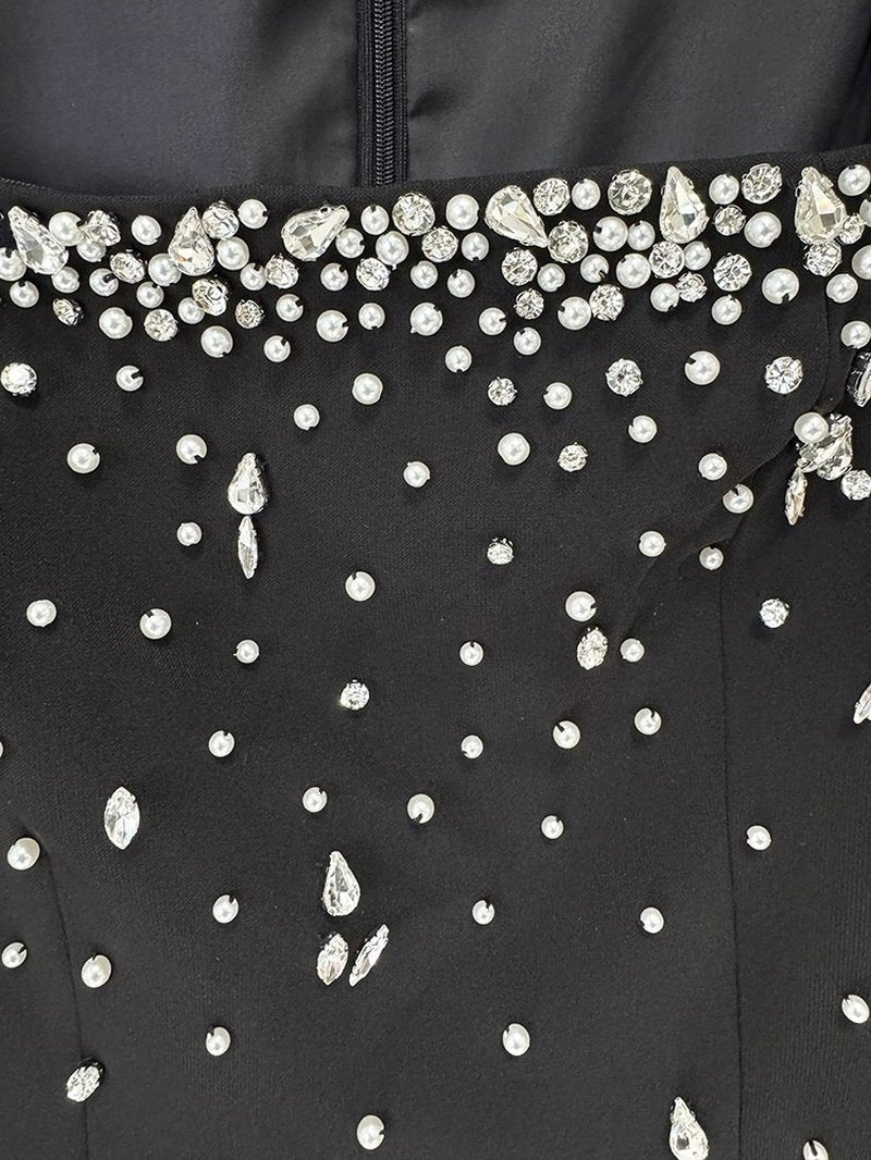 Black Beaded Cape Gown Dress H6577