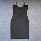Black Beaded Deep V-Neck Bandage Dress H6279