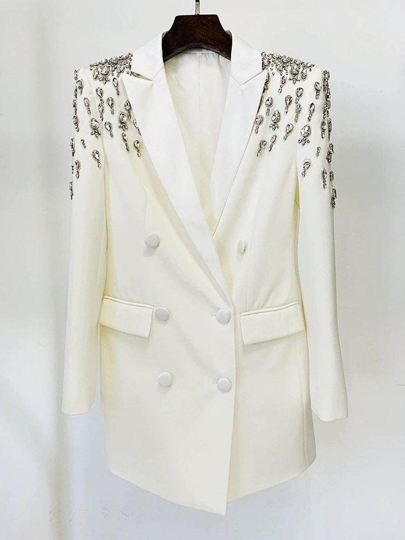 Black Beaded Shoulder Blazer Dress H6241
