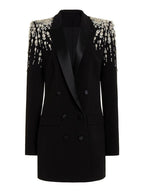 Black Beaded Shoulder Blazer Dress H6241
