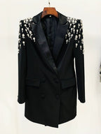 Black Beaded Shoulder Blazer Dress H6241