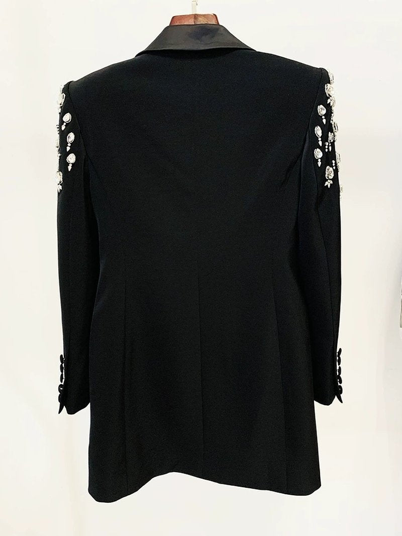 Black Beaded Shoulder Blazer Dress H6241