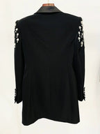 Black Beaded Shoulder Blazer Dress H6241