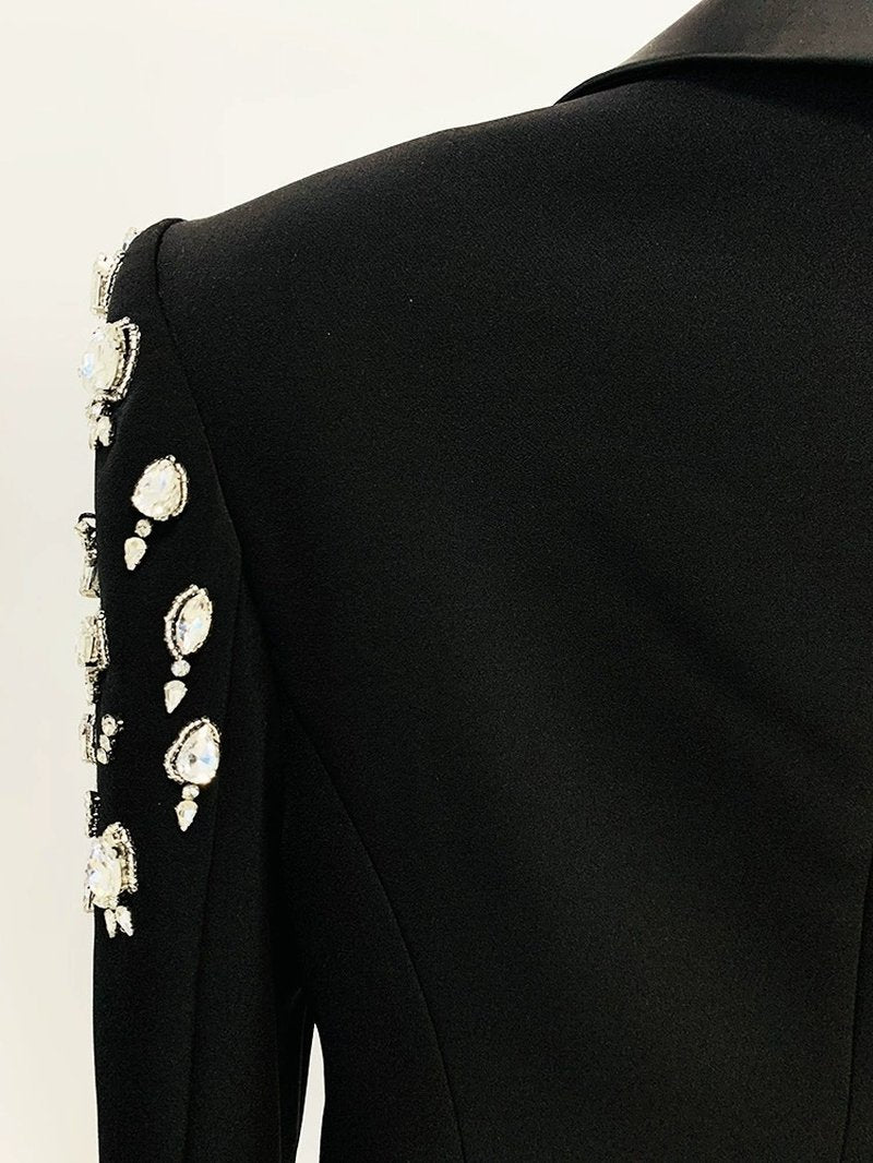 Black Beaded Shoulder Blazer Dress H6241