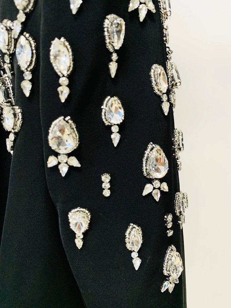 Black Beaded Shoulder Blazer Dress H6241