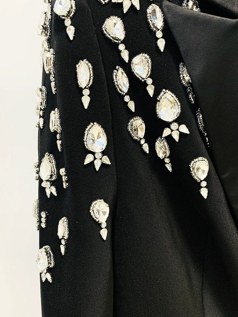 Black Beaded Shoulder Blazer Dress H6241