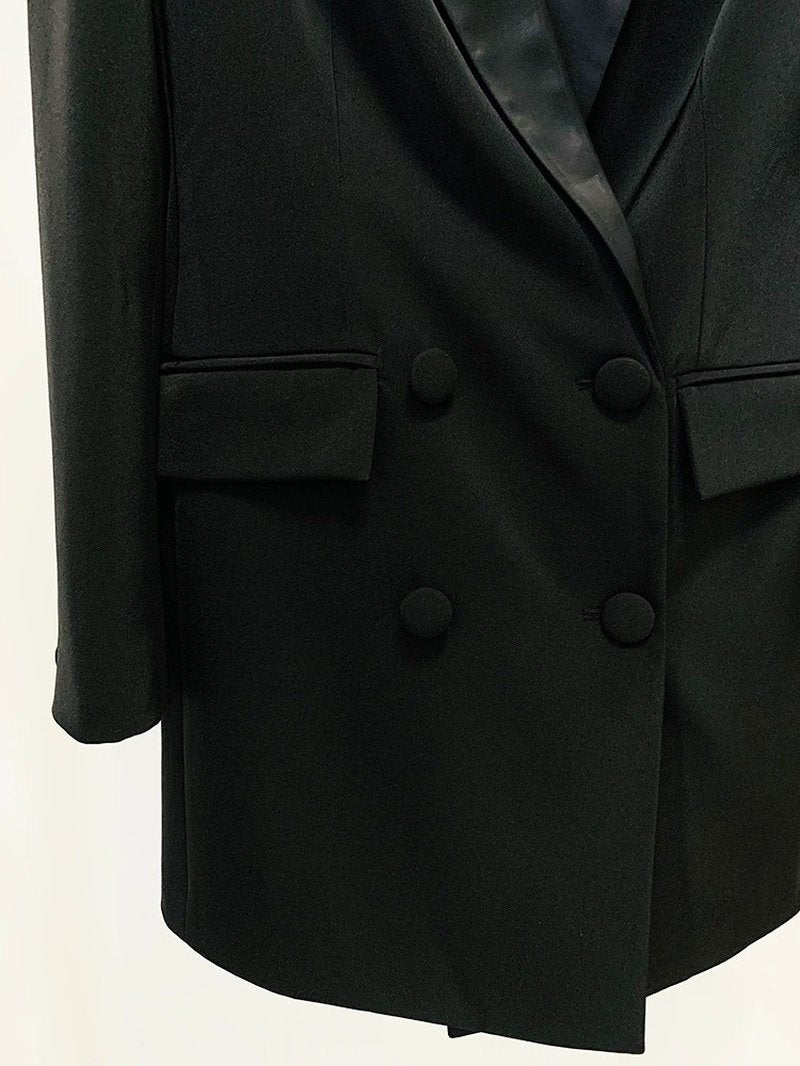 Black Beaded Shoulder Blazer Dress H6241