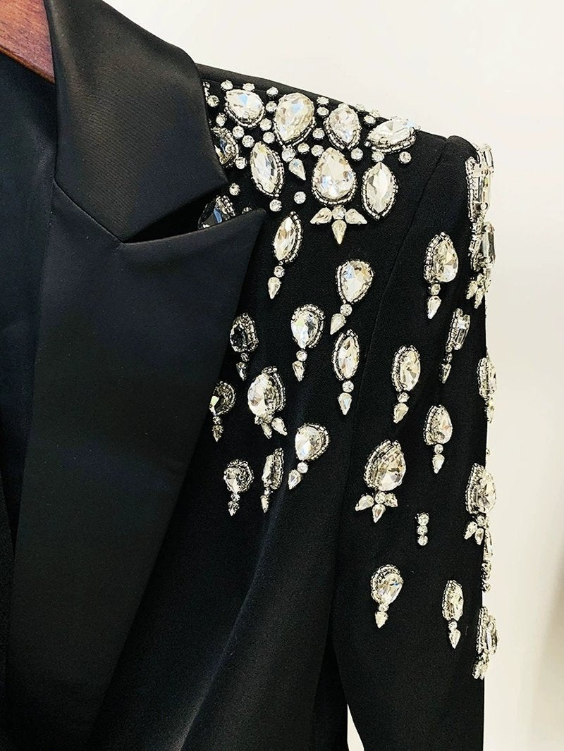 Black Beaded Shoulder Blazer Dress H6241
