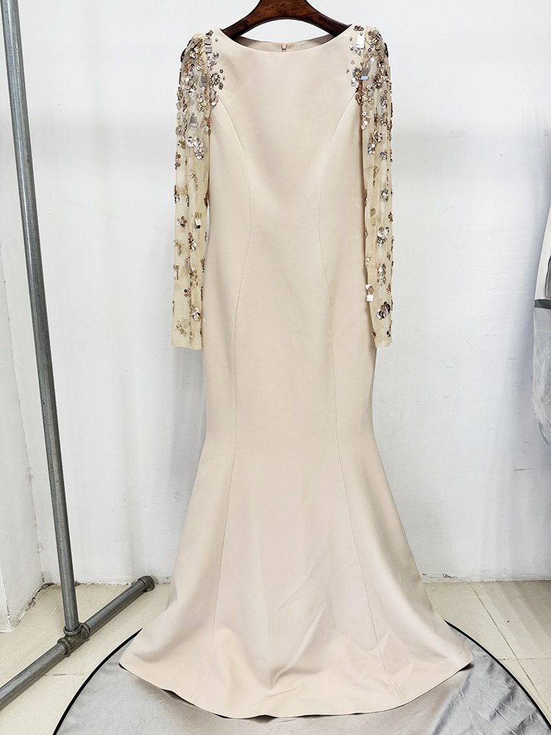 Black Beaded Sleeve Maxi Dress H6998