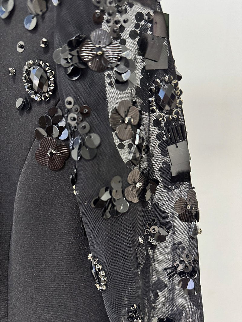 Black Beaded Sleeve Maxi Dress H6998