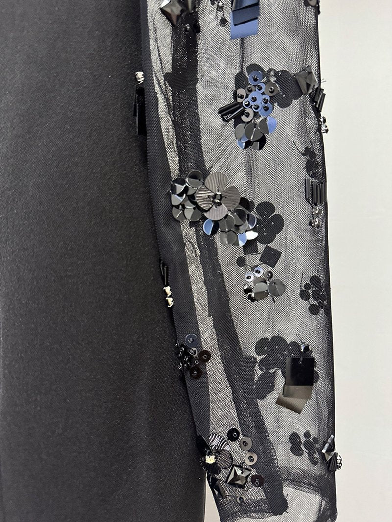 Black Beaded Sleeve Maxi Dress H6998