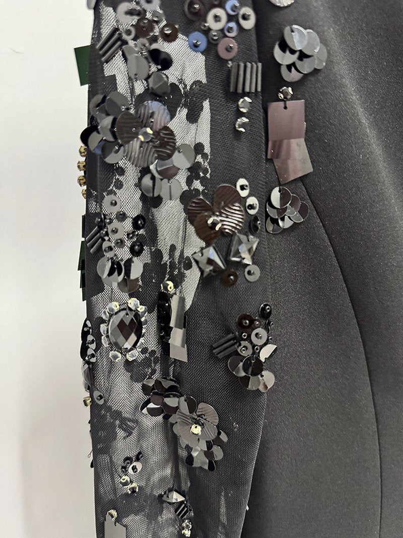Black Beaded Sleeve Maxi Dress H6998