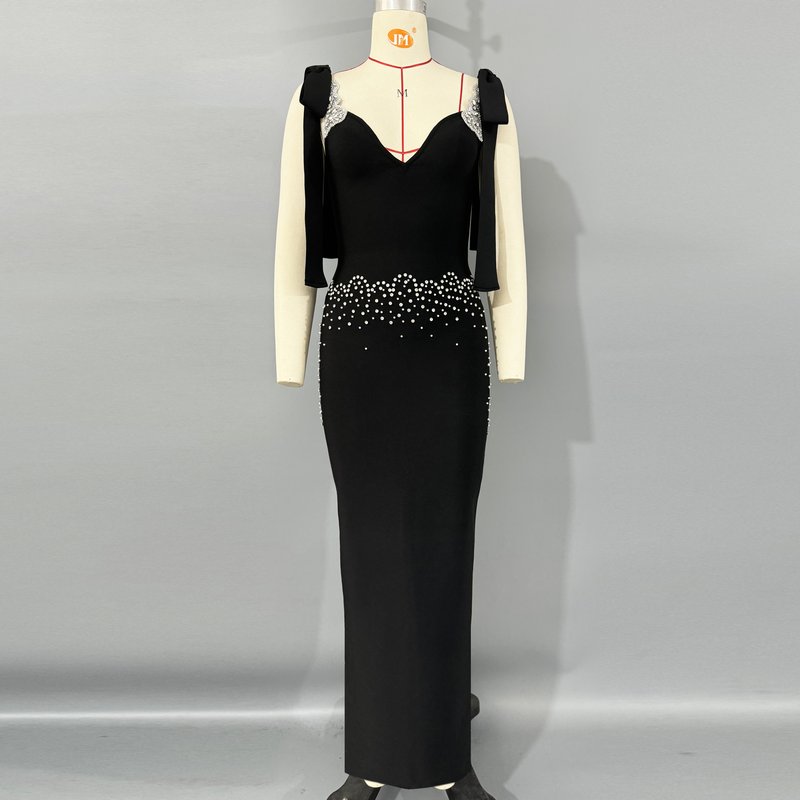 Black Beaded Sleeveless Maxi Dress H6800