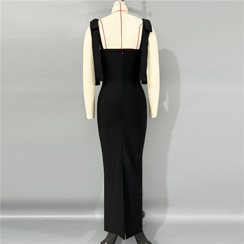 Black Beaded Sleeveless Maxi Dress H6800