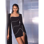Black Beaded Sleeveless Mini Dress H6694