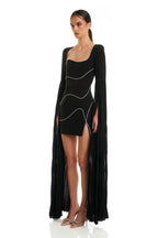 Black Beaded Sleeveless Mini Dress H6694