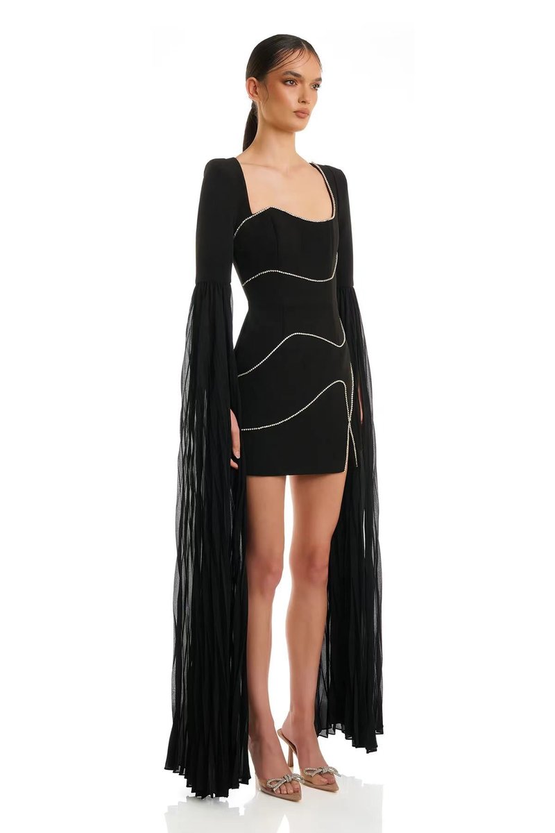 Black Beaded Sleeveless Mini Dress H6694