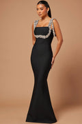 Black Beaded Strap Mermaid Gown H6674