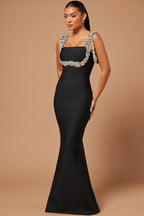 Black Beaded Strap Mermaid Gown H6674