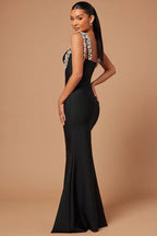 Black Beaded Strap Mermaid Gown H6674