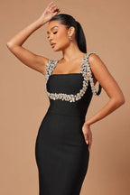 Black Beaded Strap Mermaid Gown H6674