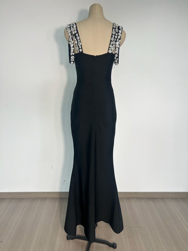 Black Beaded Strap Mermaid Gown H6674