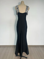 Black Beaded Strap Mermaid Gown H6674