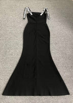 Black Beaded Strap Mermaid Gown H6674
