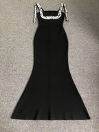 Black Beaded Strap Mermaid Gown H6674