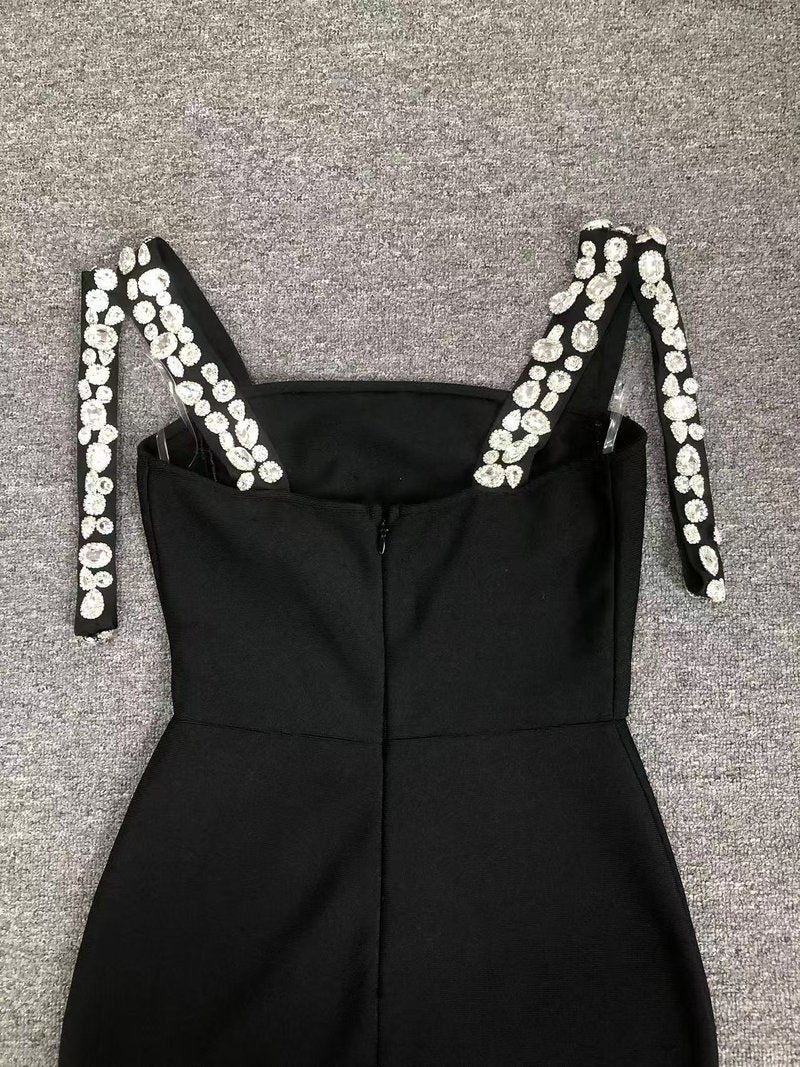 Black Beaded Strap Mermaid Gown H6674