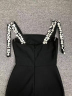 Black Beaded Strap Mermaid Gown H6674