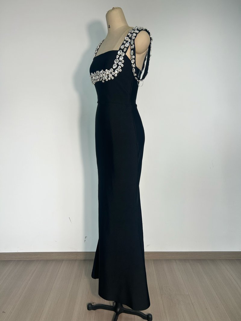 Black Beaded Strap Mermaid Gown H6674