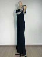 Black Beaded Strap Mermaid Gown H6674