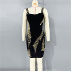 Black Beaded Strapless Bodycon Dress H6795