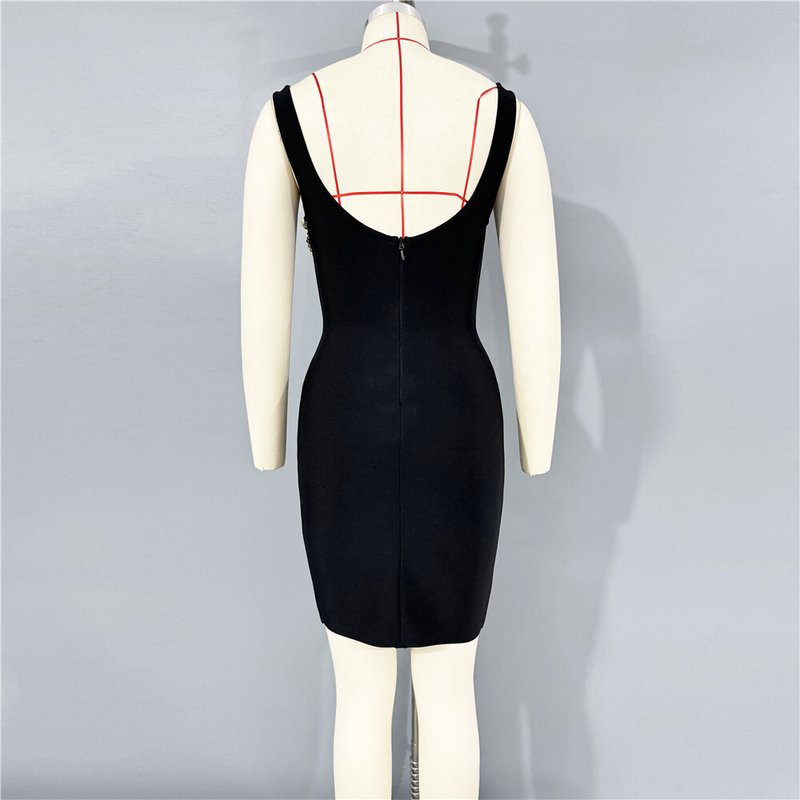 Black Beaded Strapless Bodycon Dress H6795