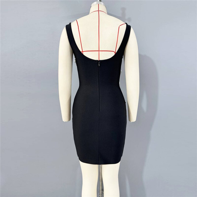 Black Beaded Strapless Bodycon Dress H6795
