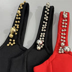 Black Beaded Strapless Bodycon Dress H6795